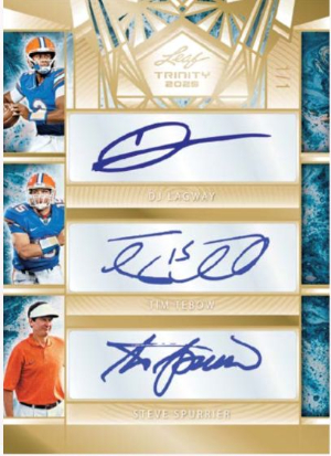 Trios Auto Gold DJ Lagway, Tim Tebow, Steve Spurrier MOCK UP Trios Auto Gold DJ Lagway, Tim Tebow, Steve Spurrier MOCK UP