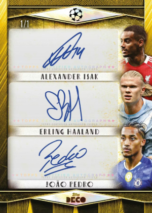 Triple Auto Gold Alexander Isak, Erling Haaland, Joao Pedro MOCK UP