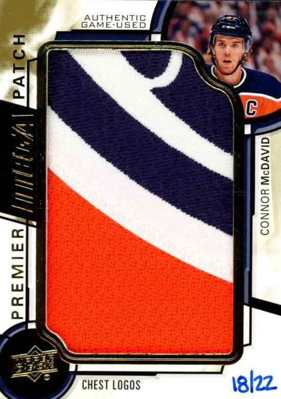 2018 UPPER DECK PREMIER #PMP-CM CONNOR MCDAVID MEGA PATCH CHEST LOGOS