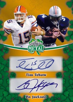 2026 Leaf Metal St Patricks Day Dual Auto Shamrock Tim Tebow, Bo Jackson MOCK UP