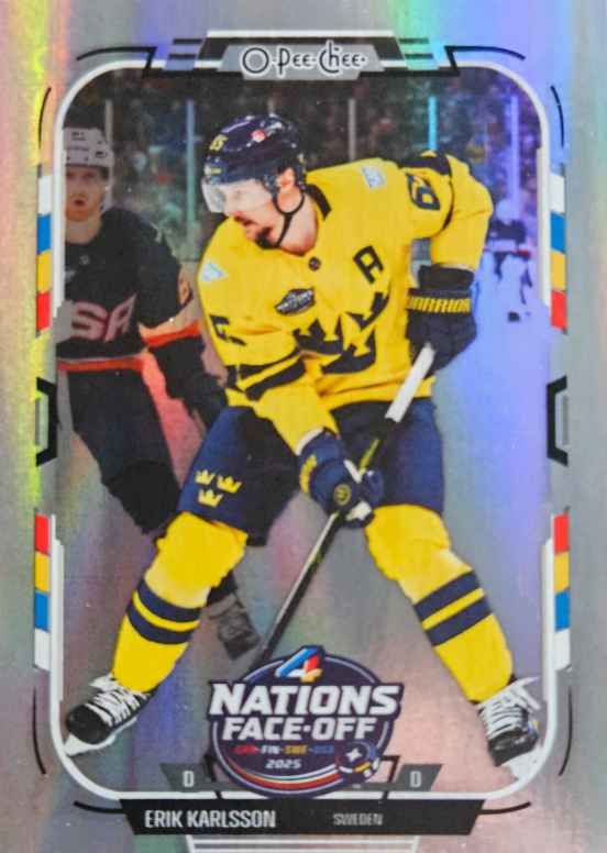 Erik Karlsson 2025-26 O-Pee-Chee 4 Nations Faceoff Team Sweden Rainbow Foil