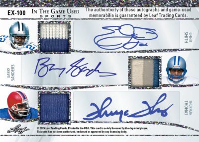 2025 Leaf In The Game Used Sports In The Game Used Auto Hex Back Emmit Smith, Barry Sanders, Thurman Thomas MOCK UP 2025 Leaf In The Game Used Sports In The Game Used Auto Hex Back Emmit Smith, Barry Sanders, Thurman Thomas MOCK UP