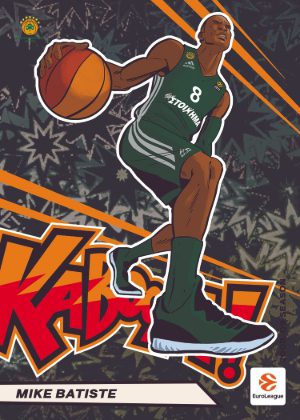 2025-26 Panini Contenders EuroLeague Basketball Kaboom Vertical Black Mike Batiste MOCK UP