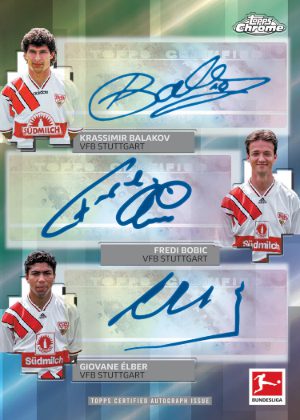2025-26 Topps Chrome Bundesliga Triple Auto Krassimir Balakov, Fredi Bobic, Giovane Elber MOCK UP