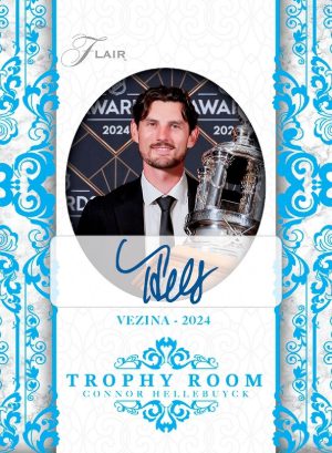 2025-26 Upper Deck Flair Hockey Trophy Room Auto Connor Hellebuyck MOCK UP