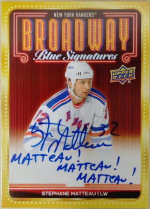 2025-26 Upper Deck New York Rangers Centennial Broadway Blue Signatures Inscriptions Stephane Mateau