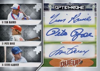 2025 Leaf Optichrome Baseball Due Up Auto Tim Raines, Pete Rose, Steve Garvey MOCK UP