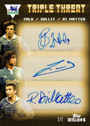 2025 Topps Decades Premier League Soccer 90s Edition Triple Threat Auto Gold Gianfranco Zola, Roberto Di Matteo, Ruud Gullit MOCK UP