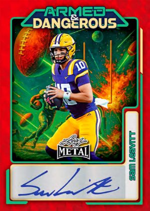 2026 Leaf Metal Football Armed and Dangerous Space Auto Sam Leavitt MOCK UP