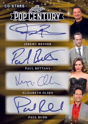 2026 Leaf Metal Pop Century Co-Stars 4 Auto Jeremy Renner, Paul Bettany, Elizabeth Olsen, Paul Rudd MOCK UP 2026 Leaf Metal Pop Century Co-Stars 4 Auto Jeremy Renner, Paul Bettany, Elizabeth Olsen, Paul Rudd MOCK UP