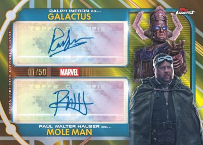 2026 Topps Finest Fantastic Four 65th Anniversary Dual Auto Gold Refractor Ralph Ineson as Galactus, Paul Walter Hauser as Mole Man MOCK UP 2026 Topps Finest Fantastic Four 65th Anniversary Dual Auto Gold Refractor Ralph Ineson as Galactus, Paul Walter Hauser as Mole Man MOCK UP