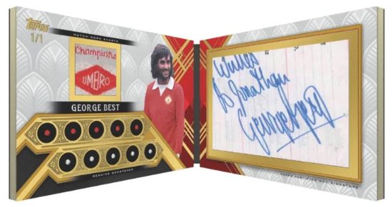 2025-26 Topps Palatial Manchester United Palatial Georgian Prince Cut Signature Relic Book George Best MOCK UP
