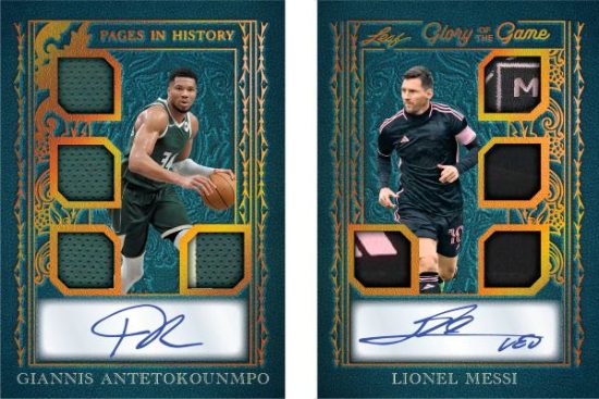 2025 Leaf Glory of the Game Basketball Pages in History Auto Giannis Antetokounmpo, Lionel Messi MOCK UP