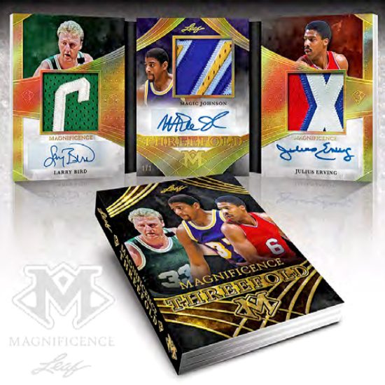 2026 Leaf Magnificence Multi-Sport Threefold Larry Bird, Magic Johnson, Julius Erving MOCK UP