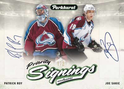 2026 Upper Deck Spring Expo Parkhurst Priority Signings Exclusives Dual Patrick Roy, Joe Sakic MOCK UP