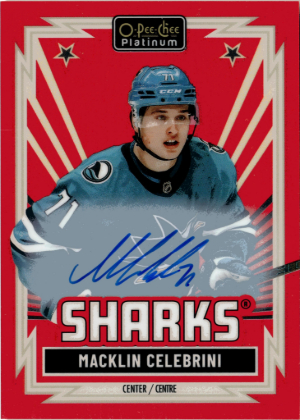 2025-26 O-Pee-Chee Platinum Hockey Retro Red Auto Macklin Celebrini