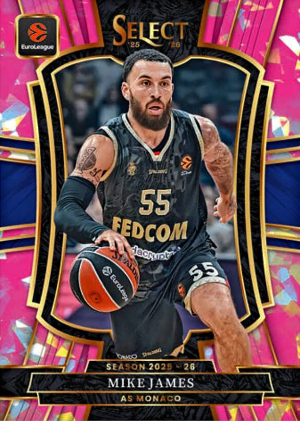 2025-26 Panini Select EuroLeague Basketball Base Premier Level Pink Cracked Ice Mike James MOCK UP
