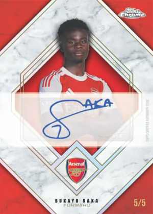 2025-26 Topps Chrome Arsenal Marble Icons Auto Red Bukayo Saka MOCK UP