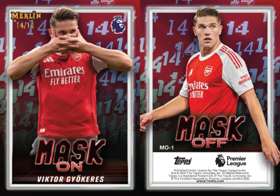 2025-26 Topps Merlin Premier League Soccer Mask On Mask Off Red Viktor Gyokeres MOCK UP 2025-26 Topps Merlin Premier League Soccer Mask On Mask Off Red Viktor Gyokeres MOCK UP