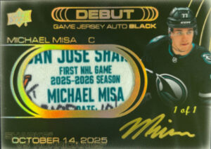 2025-26 Upper Deck Extended Series UD Debut Game Jersey Auto Black Michael Misa MOCK UP