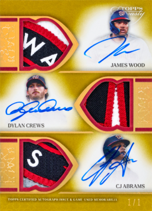 2025 Topps Dynasty Baseball Dynasty Triple Auto Patch James Wood, Dylan Crews, CJ Abrams MOCK UP 2025 Topps Dynasty Baseball Dynasty Triple Auto Patch James Wood, Dylan Crews, CJ Abrams MOCK UP