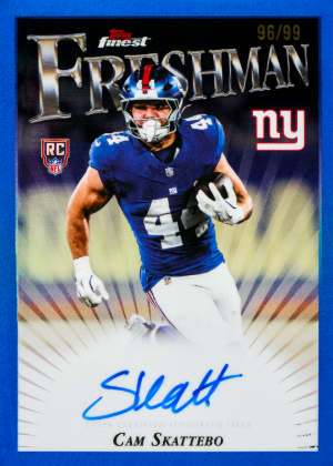 2025 Topps Finest Football Finest Freshman Auto Blue Refractor Cam Skattebo MOCK UP