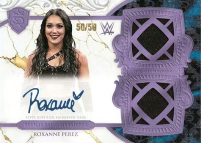 2025 Topps Royalty WWE Regalia Relic Signatures Purple Roxanne Perez MOCK UP
