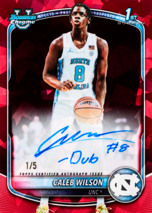 2025-26 Bowman Sapphire Basketball Chrome Prospects Auto Red Sapphire Caleb Wilson MOCK UP 2025-26 Bowman Sapphire Basketball Chrome Prospects Auto Red Sapphire Caleb Wilson MOCK UP