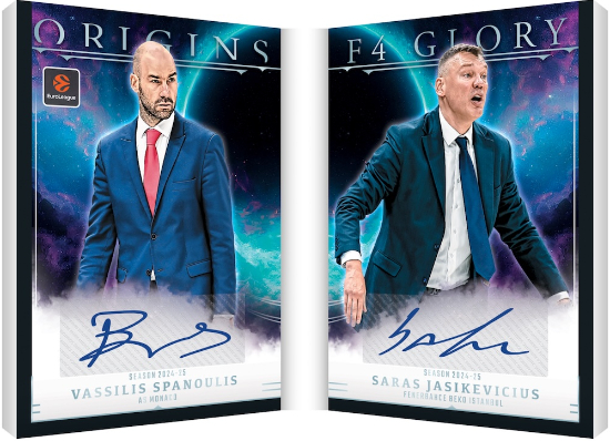2025-26 Panini Origins EuroLeague Basketball F4Glory Auto Booklet Vassilis Spanoulis, Saras Jasikevicius MOCK UP