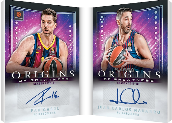 2025-26 Panini Origins EuroLeague Basketball Origins of Greatness Dual Auto Booklet Pau Gasol, Juan Carlos Navarro MOCK UP