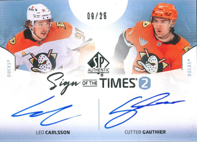 2025-26 SP Authentic Hockey Sign of the Times 2 Leo Carlsson, Cutter Gauthier 2025-26 SP Authentic Hockey Sign of the Times 2 Leo Carlsson, Cutter Gauthier