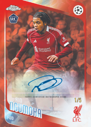 2025-26 Topps Chrome Sapphire UEFA Chrome Auto Red Sapphire Rio Ngumoha MOCK UP