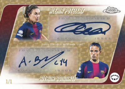 2025-26 Topps Chrome UEFA Womens Champions League Dual Auto SuperFractor Alexia Putellas, Aitana Bonmati MOCK UP