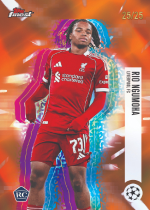 2025-26 Topps Finest UEFA Club Competitions Soccer Base Hologlow Variations Orange Rio Ngumoha MOCK UP