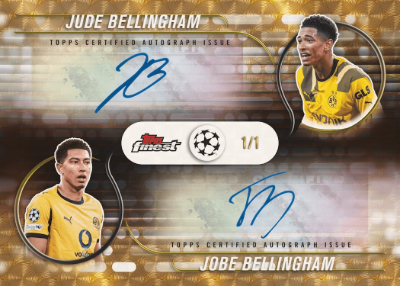 2025-26 Topps Finest UEFA Club Competitions Soccer Bloodline Dual Auto Jude, Jobe Bellingham MOCK UP