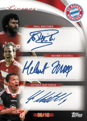 2025-26 Topps Lineage Bayern Munchen Triple Red Auto Paul Breitner, Mehmet Scholl, Lothan Matthaus MOCK UP 2025-26 Topps Lineage Bayern Munchen Triple Red Auto Paul Breitner, Mehmet Scholl, Lothan Matthaus MOCK UP