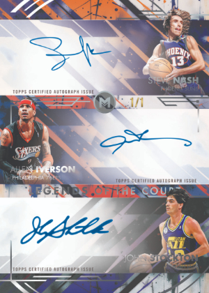 2025-26 Topps Motif Basketball Legends of the Court Triple Signatures Steve Nash, Allen Iverson, John Stockton MOCK UP