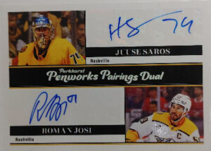 2025-26 Upper Deck Parkhurst Hockey Penworks Pairings Dual Jusse Saros, Roman Josi
