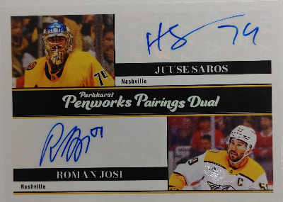 2025-26 Upper Deck Parkhurst Hockey Penworks Pairings Dual Jusse Saros, Roman Josi 2025-26 Upper Deck Parkhurst Hockey Penworks Pairings Dual Jusse Saros, Roman Josi