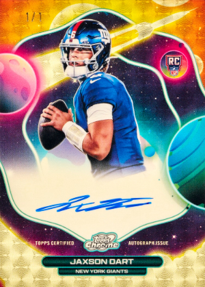 2025 Topps Cosmic Chrome Football First Flight Signatures SuperFractor Jaxson Dart MOCK UP 2025 Topps Cosmic Chrome Football First Flight Signatures SuperFractor Jaxson Dart MOCK UP