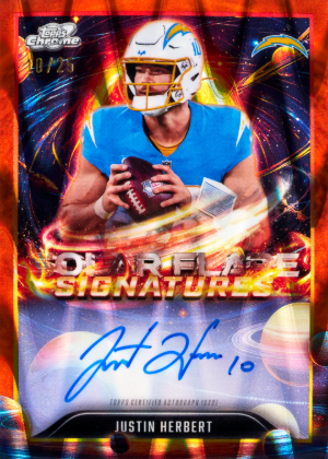 2025 Topps Cosmic Chrome Football Solar Flare Signatures Orange Galactic Refractor Justin Herbert MOCK UP 2025 Topps Cosmic Chrome Football Solar Flare Signatures Orange Galactic Refractor Justin Herbert MOCK UP