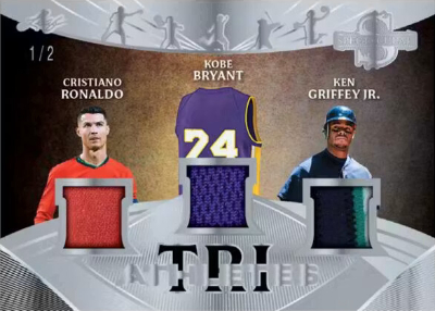 2026 Leaf Spectacular Football TRIathletes Cristiano Ronaldo, Kobe Bryant, Ken Griffey Jr. MOCK UP