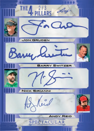 2026 Leaf Spectacular Football The 4 Pillars Auto Jon Gruden, Barry Switzer, Nick Sirianni, Andy Reid MOCK UP