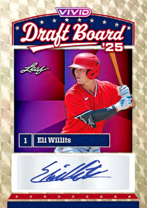 2026 Leaf Vivid Baseball Draft Board 25 Auto Eli Willits MOCK UP 2026 Leaf Vivid Baseball Draft Board 25 Auto Eli Willits MOCK UP