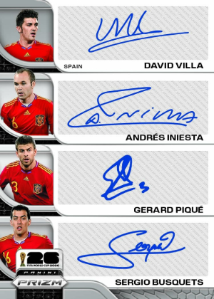 2026 Panini Prizm FIFA World Cup Quad Signatures David Villa, Andres Iniesta, Gerard Pique, Sergio Busquets MOCK UP 2026 Panini Prizm FIFA World Cup Quad Signatures David Villa, Andres Iniesta, Gerard Pique, Sergio Busquets MOCK UP