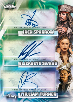 2026 Topps Chrome Disney Disney Triple Auto Johnny Depp as Jack Sparrow, Keira Knightley as Elizabeth Swann, Orlando Bloom as Will Turner MOCK UP 2026 Topps Chrome Disney Disney Triple Auto Johnny Depp as Jack Sparrow, Keira Knightley as Elizabeth Swann, Orlando Bloom as Will Turner MOCK UP