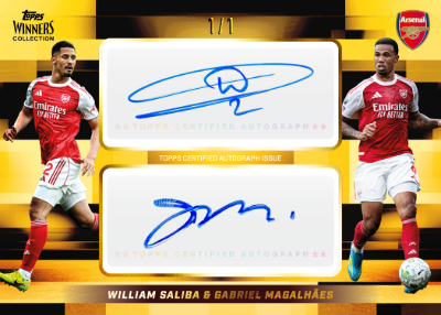 2025-26 Topps Winners Collection Arsenal Soccer Dual Auto Gabriel Magalhaes, William Saliba MOCK UP 2025-26 Topps Winners Collection Arsenal Soccer Dual Auto Gabriel Magalhaes, William Saliba MOCK UP