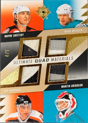 2025-26 Upper Deck Ultimate Collection Hockey Ultimate Quad Materials Jersey Wayne Gretzky, Mark Messier, Ray Bourque, Martin Brodeur 2025-26 Upper Deck Ultimate Collection Hockey Ultimate Quad Materials Jersey Wayne Gretzky, Mark Messier, Ray Bourque, Martin Brodeur