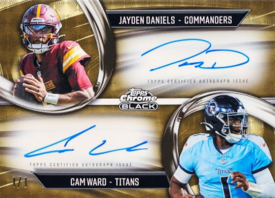 2025 Topps Chrome Black Football Pitch Black Pairings Dual Auto Jayden Daniels, Cam Ward MOCK UP 2025 Topps Chrome Black Football Pitch Black Pairings Dual Auto Jayden Daniels, Cam Ward MOCK UP