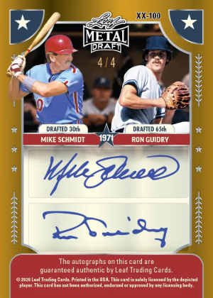 2026 Leaf Metal Draft Baseball Draft Rewind Auto Back Mike Schmidt, Ron Guindry MOCK UP